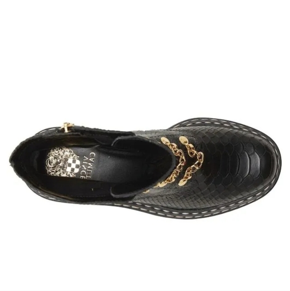 Vince Camuto Popinta Black Smooth Leather Snake Round Toe Chain Detailed Boots - Picture 7 of 14